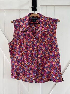 Bridgetown Collection Vintage 100% Silk Floral Button-Front Sleeveless Top